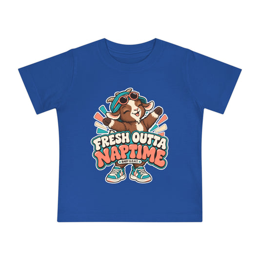 Baby T-Shirt — "Fresh Outta Naptime" Goat Graphic Short Sleeve