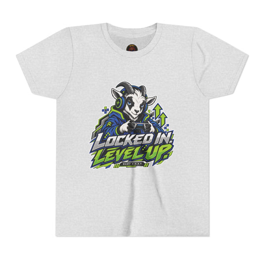 Youth "Locked In Level Up" Gaming T-Shirt — Stay G.O.A.T. Youth Short Sleeve Tee