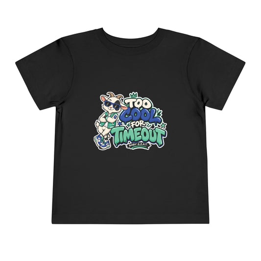 Toddler Tee — "Too Cool for Timeout" Goat Graphic Short Sleeve Shirt