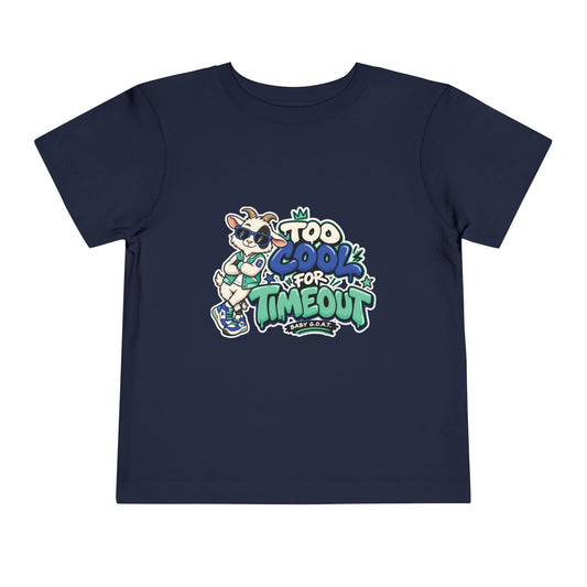 Toddler Tee — "Too Cool for Timeout" Goat Graphic Short Sleeve Shirt