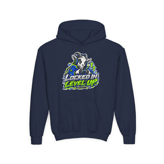 Youth Hoodie — "Locked In, Level Up" Gaming G.O.A.T Youth Heavy Blend Hooded Sweatshirt