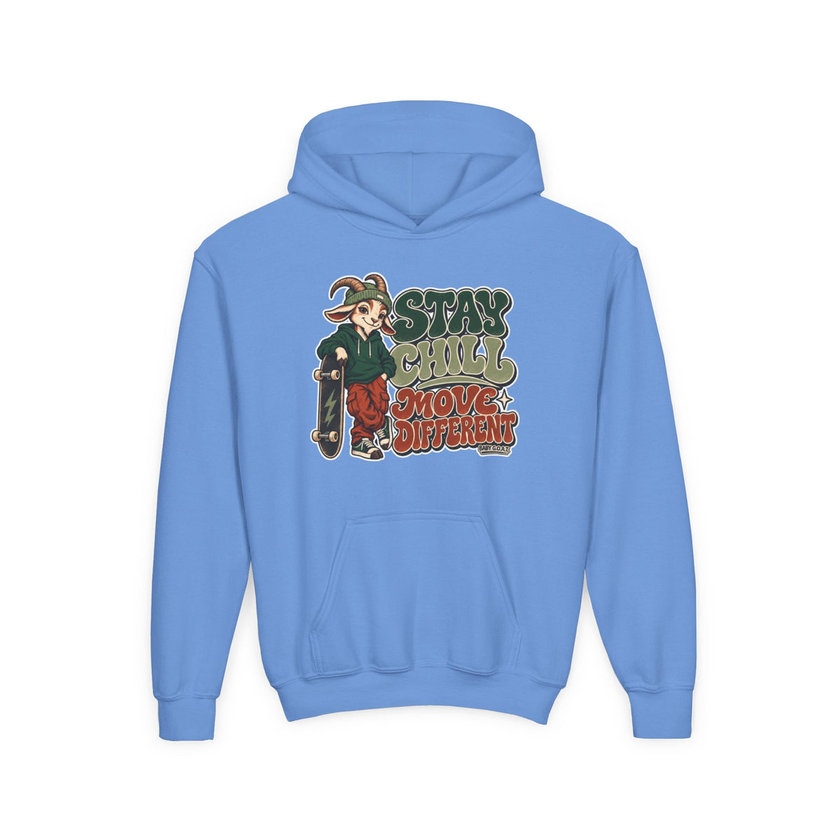 Youth Hoodie — "Stay Chill, Move Different" Skate G.O.A.T (Chill Mode G.O.A.T. Mindset) Youth Heavy Blend Hooded Sweatshirt