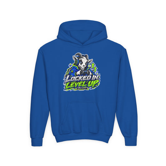 Youth Hoodie — "Locked In, Level Up" Gaming G.O.A.T Youth Heavy Blend Hooded Sweatshirt