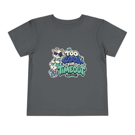 Toddler Tee — "Too Cool for Timeout" Goat Graphic Short Sleeve Shirt