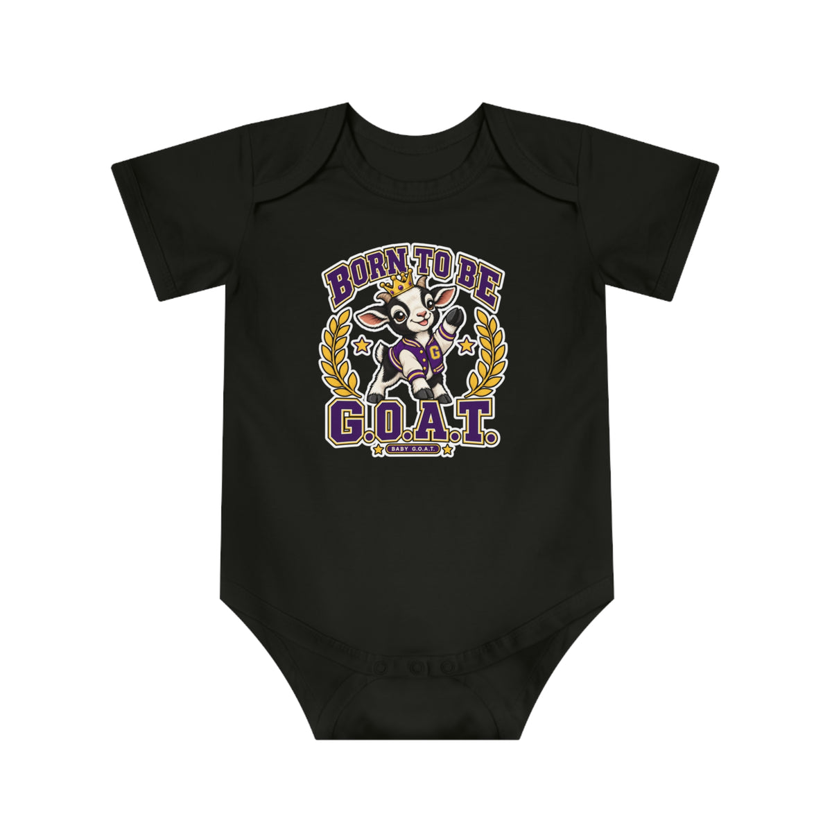 Baby Bodysuit — "Born to Be G.O.A.T." Cute Goat Graphic, "Greatness Starts Small" Newborn Onesie