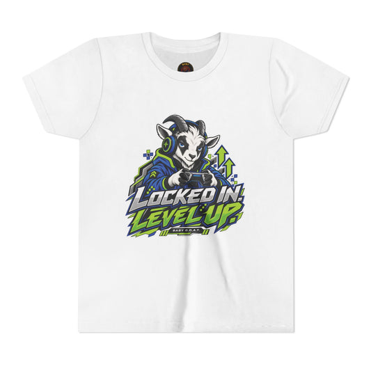 Youth "Locked In Level Up" Gaming T-Shirt — Stay G.O.A.T. Youth Short Sleeve Tee