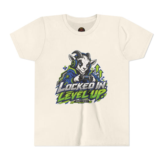 Youth "Locked In Level Up" Gaming T-Shirt — Stay G.O.A.T. Youth Short Sleeve Tee