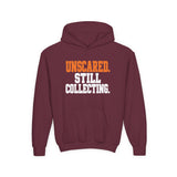 Youth Hoodie "Unscared Still Collecting" — Bold Halloween/Motivational Kids Sweatshirt