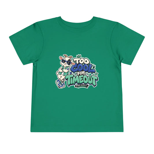 Toddler Tee — "Too Cool for Timeout" Goat Graphic Short Sleeve Shirt