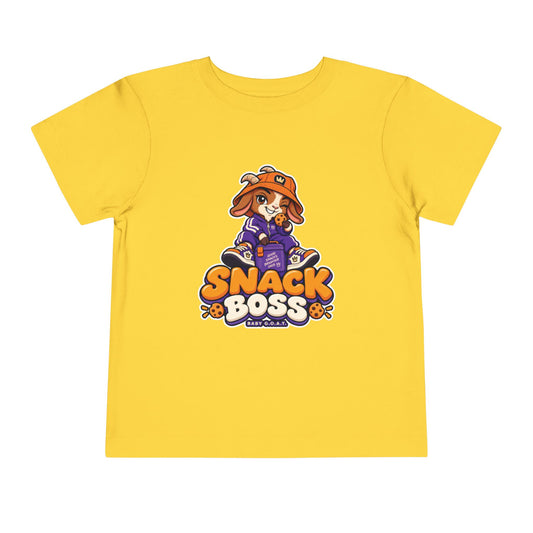 Toddler T-Shirt — "Snack Boss" Cute Character Shirt Toddler Short Sleeve Tee ("Little Boss, Big Appetite")