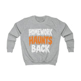 Kids Halloween Sweatshirt – Homework Haunts Back