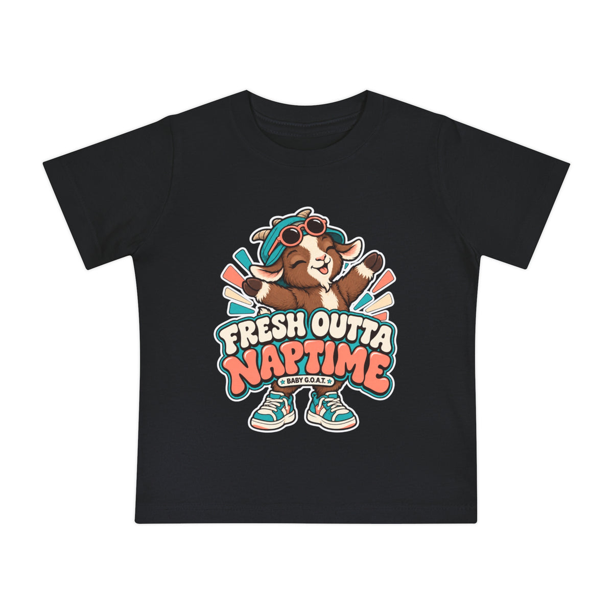 Baby T-Shirt — "Fresh Outta Naptime" Goat Graphic Short Sleeve