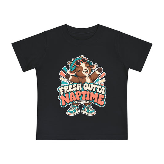Baby T-Shirt — "Fresh Outta Naptime" Goat Graphic Short Sleeve