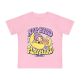 Baby T-Shirt — "Nap Hard Play Hard" Cute Sleeping Baby G.O.A.T Graphic T-Shirt