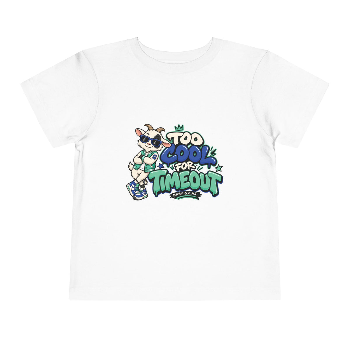 Toddler Tee — "Too Cool for Timeout" Goat Graphic Short Sleeve Shirt