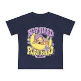Baby T-Shirt — "Nap Hard Play Hard" Cute Sleeping Baby G.O.A.T Graphic T-Shirt