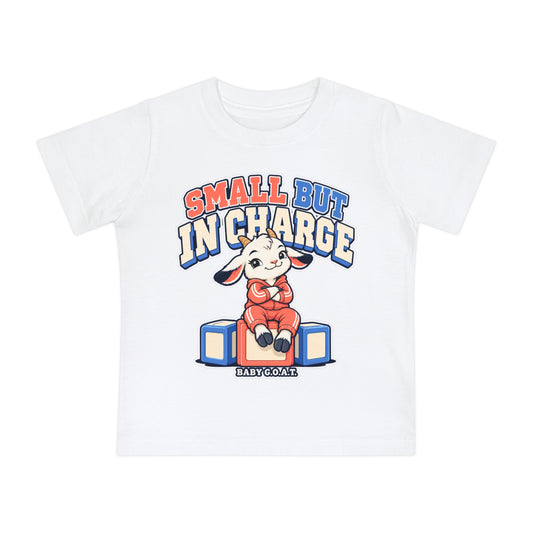 Baby T-Shirt — "Small But In Charge / Little Size Big Boss Energy" Cute Goat Graphic