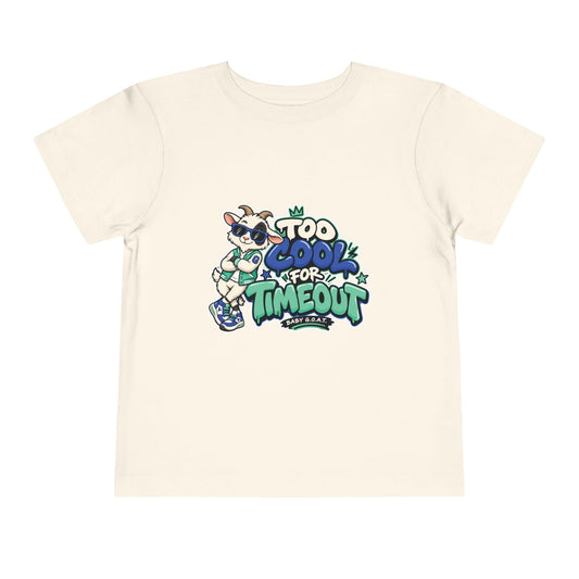 Toddler Tee — "Too Cool for Timeout" Goat Graphic Short Sleeve Shirt