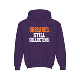 Youth Hoodie "Unscared Still Collecting" — Bold Halloween/Motivational Kids Sweatshirt