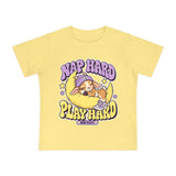 Baby T-Shirt — "Nap Hard Play Hard" Cute Sleeping Baby G.O.A.T Graphic T-Shirt