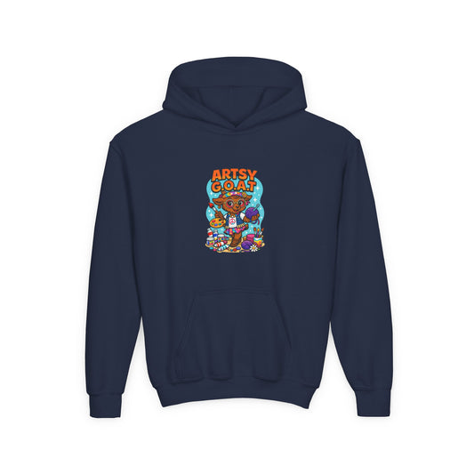 Youth Hoodie — "Artsy G.O.A.T" Colorful Kids Art Hoodie
