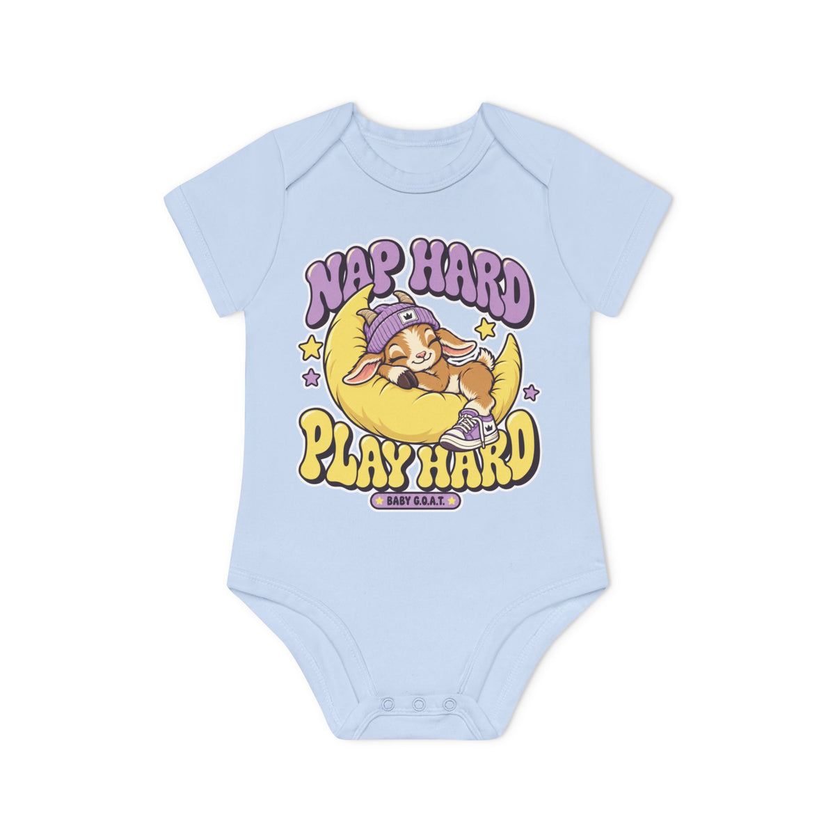Baby Bodysuit — "Nap Hard Play Hard" Cute Sleepy Bunny Organic Onesie