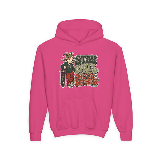 Youth Hoodie — "Stay Chill, Move Different" Skate G.O.A.T (Chill Mode G.O.A.T. Mindset) Youth Heavy Blend Hooded Sweatshirt