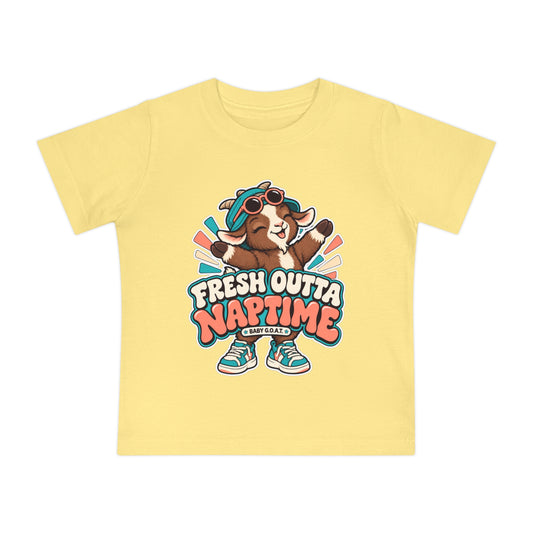 Baby T-Shirt — "Fresh Outta Naptime" Goat Graphic Short Sleeve