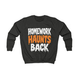 Kids Halloween Sweatshirt – Homework Haunts Back