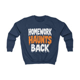 Kids Halloween Sweatshirt – Homework Haunts Back