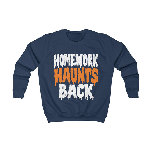 Kids Halloween Sweatshirt – Homework Haunts Back