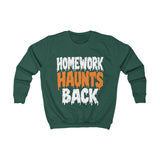 Kids Halloween Sweatshirt – Homework Haunts Back