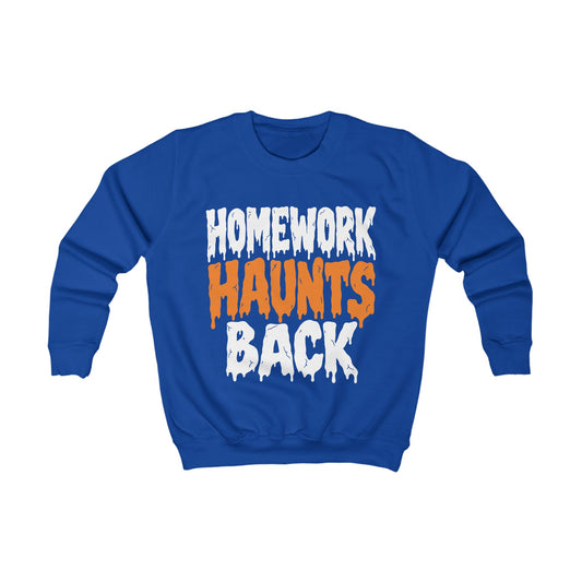 Kids Halloween Sweatshirt – Homework Haunts Back