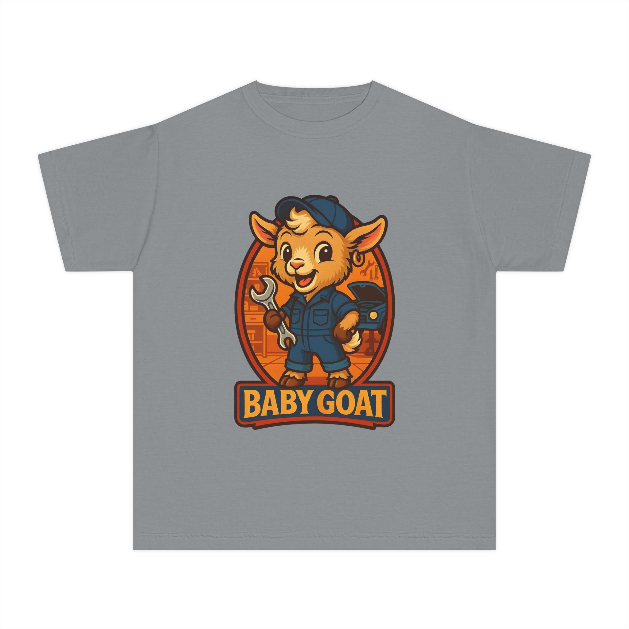 Ollie the Auto Helper Baby Goat Kid’s Tee – Cute Mechanic Baby Goat Graphic Shirt - Image 7