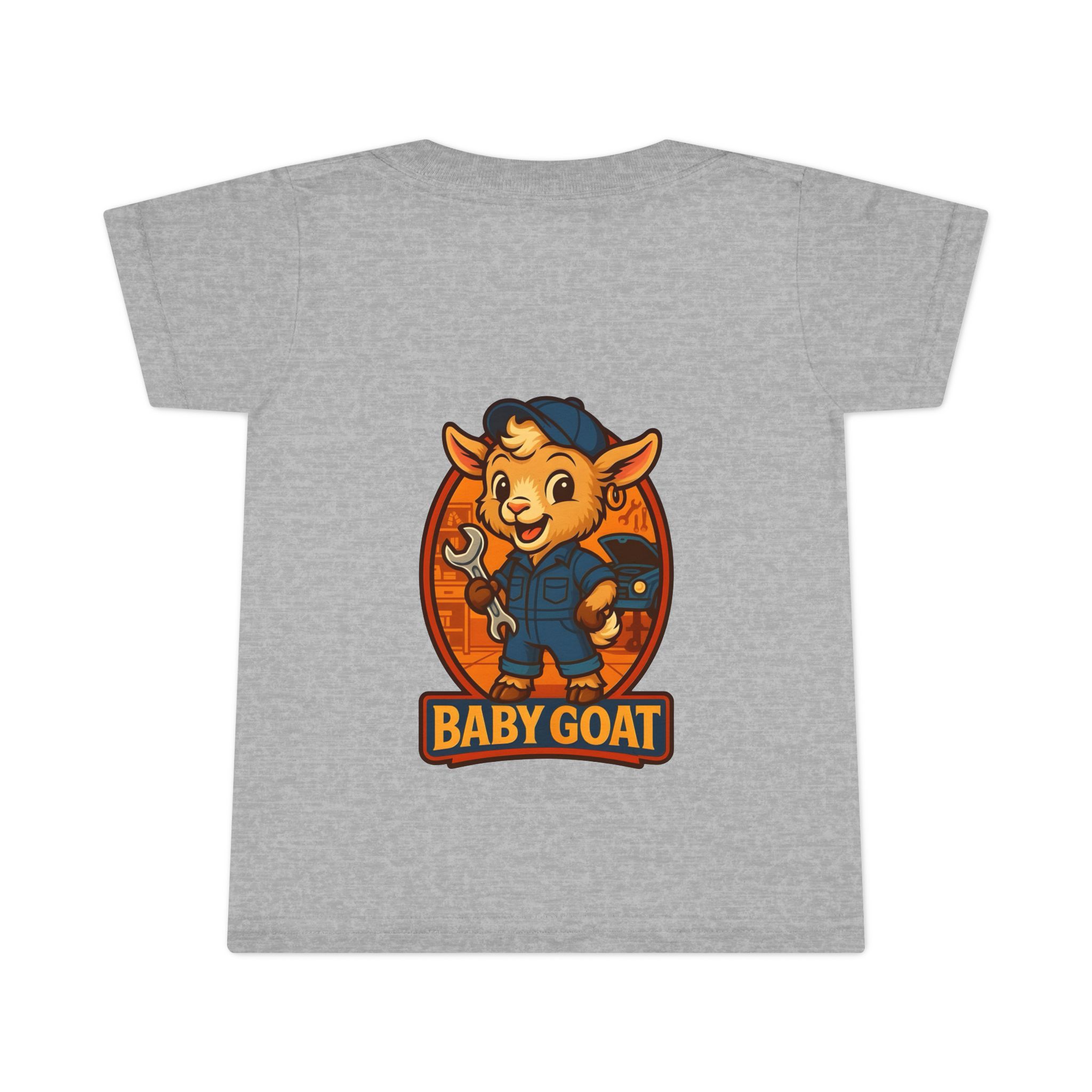 Ollie the Auto Helper Baby Goat Toddler T-Shirt — Cute Mechanic Goat Kids Tee - Image 2