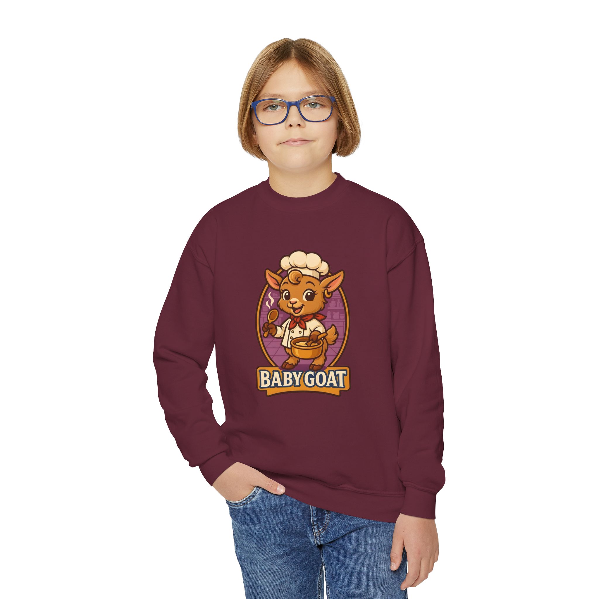 Youth Crewneck Sweatshirt — Cute 'Baby Goat' Cartoon Graphic for Kids - Image 7