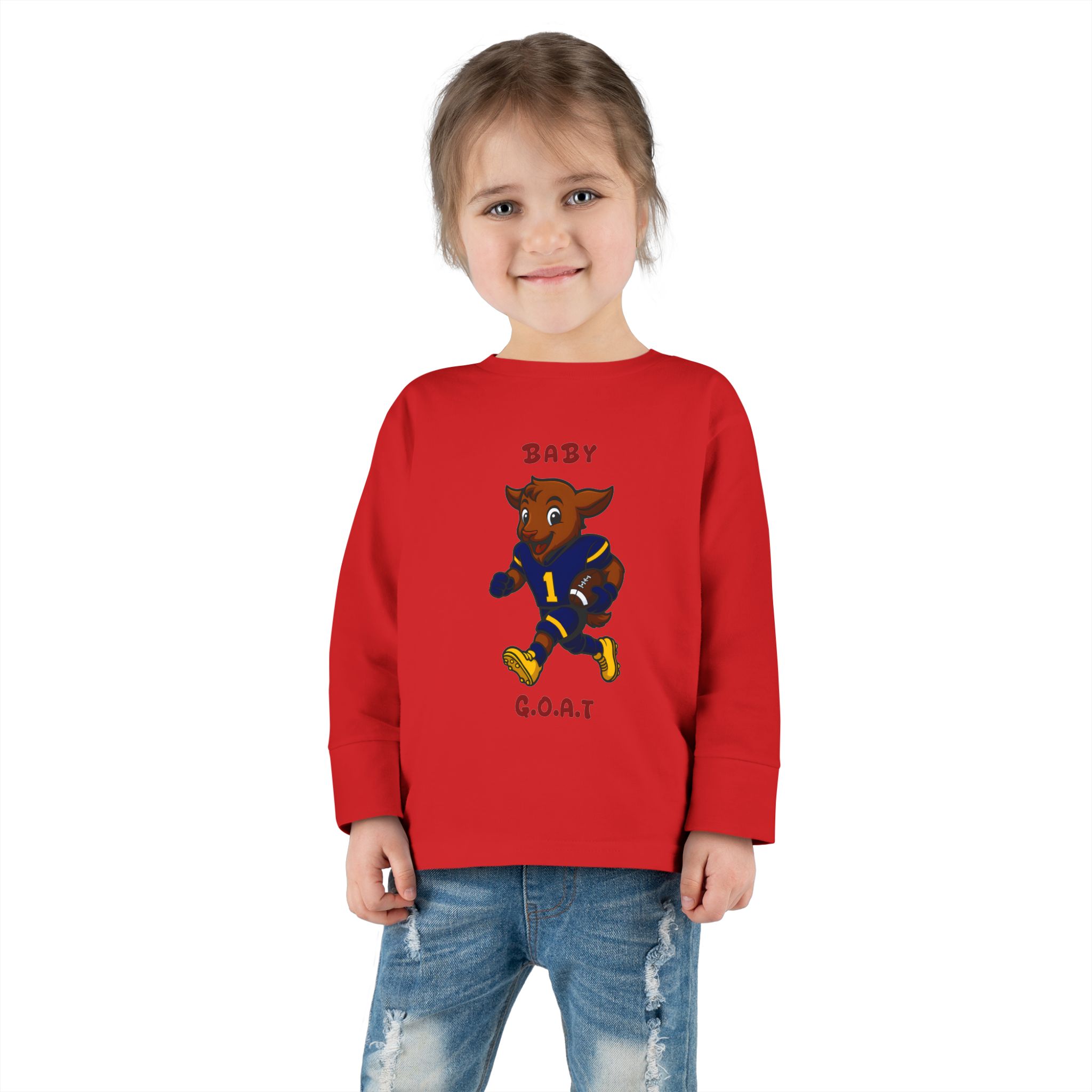 Davon The Touchdown Star In Action Toddler Long Sleeve Tee — "Baby G.O.A.T." Football Goat Graphic - Image 16