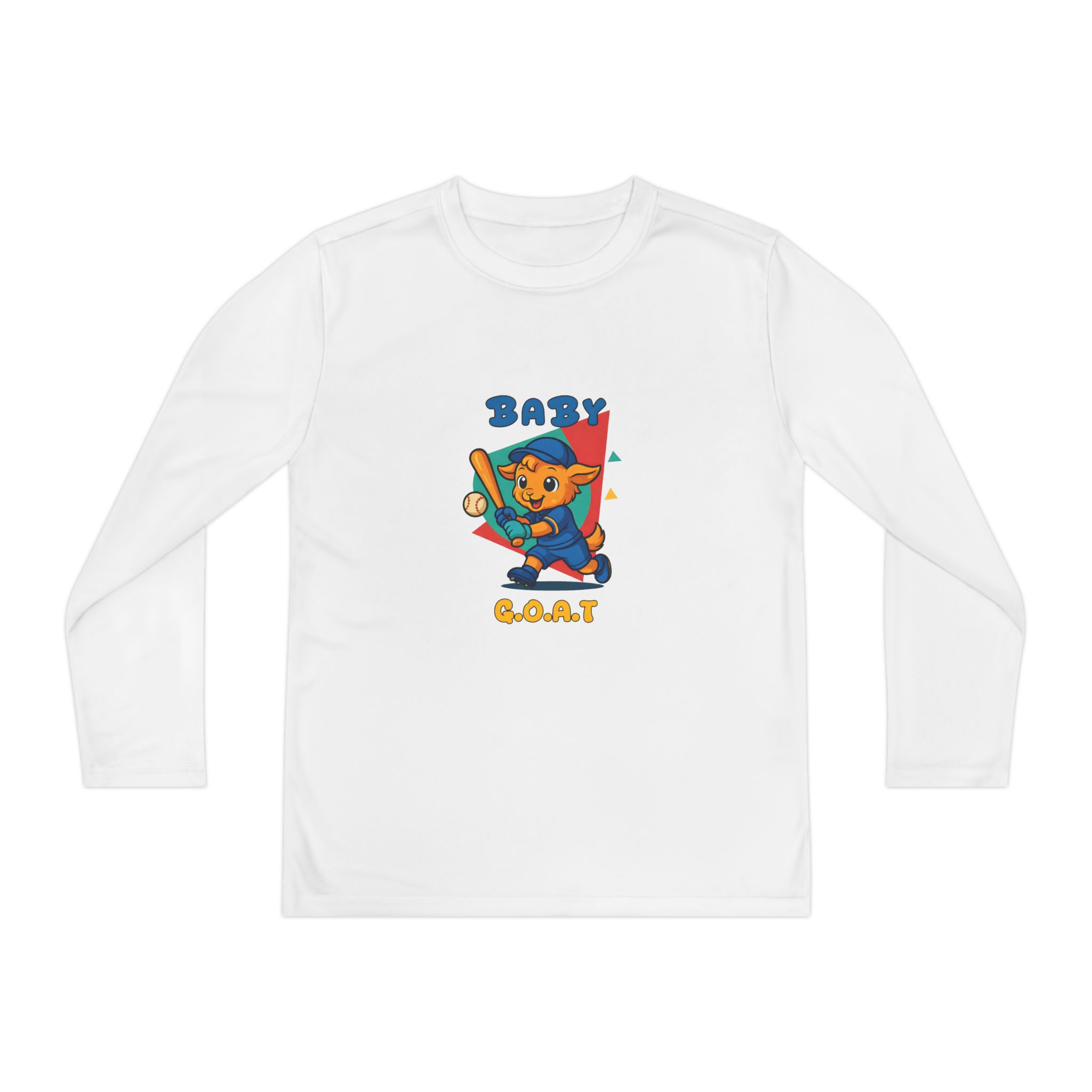 Barry the Slugger Youth Long Sleeve Tee — 'Baby G.O.A.T.' Cute Cartoon Baseball Cat Shirt