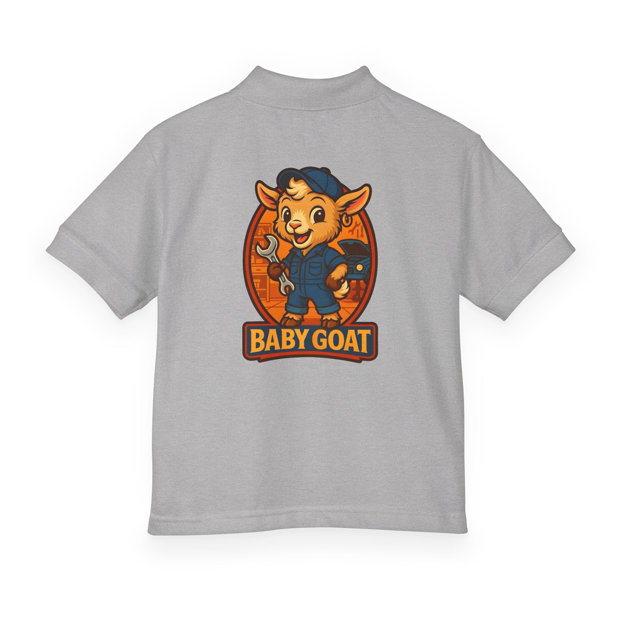 Ollie the Auto Helper Kids Polo Shirt - "Baby Goat" Mechanic Mascot Graphic - Image 6