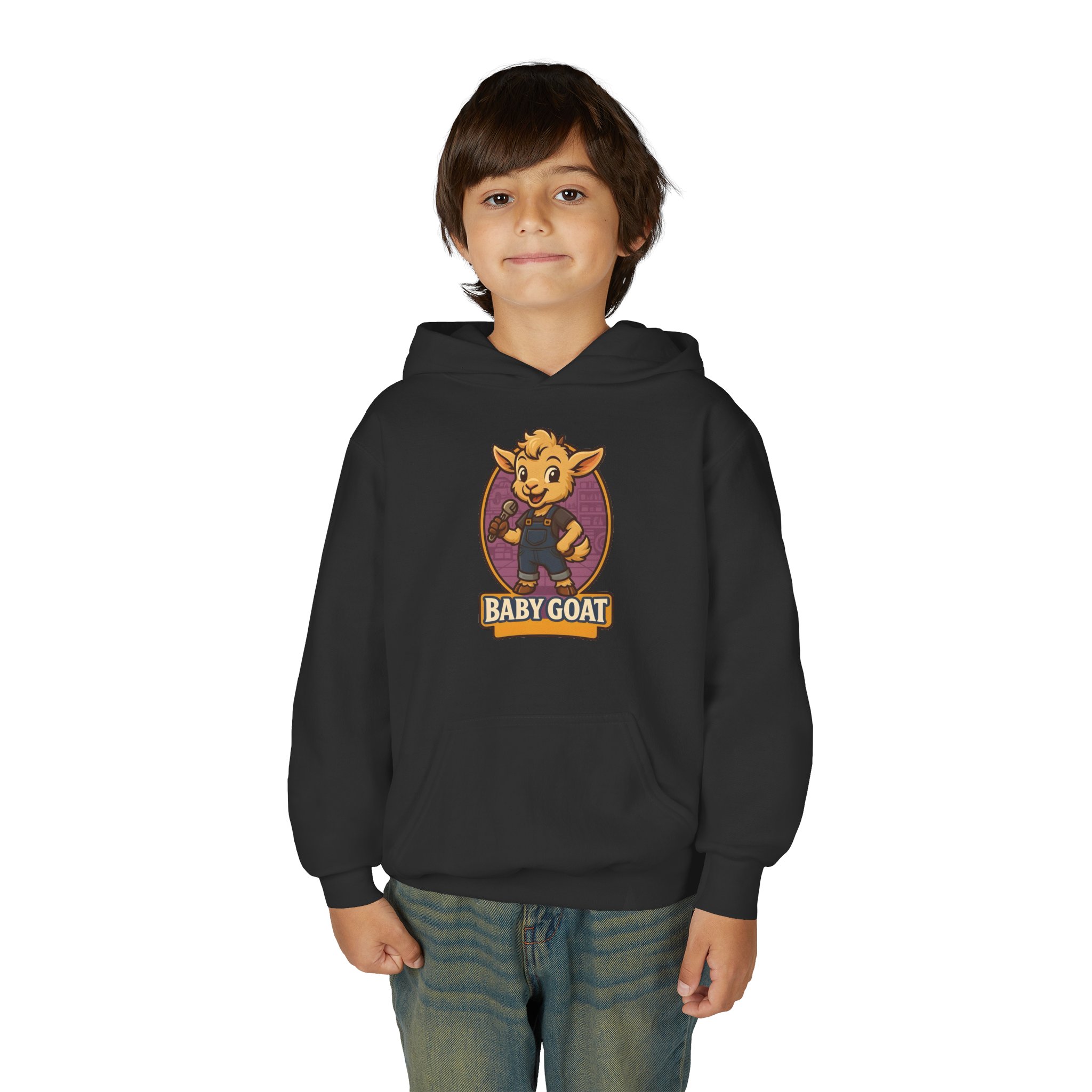 Ollie the Fix-It Goat Youth Hoodie — "Baby Goat" Cartoon Goat Kids Pullover - Image 7