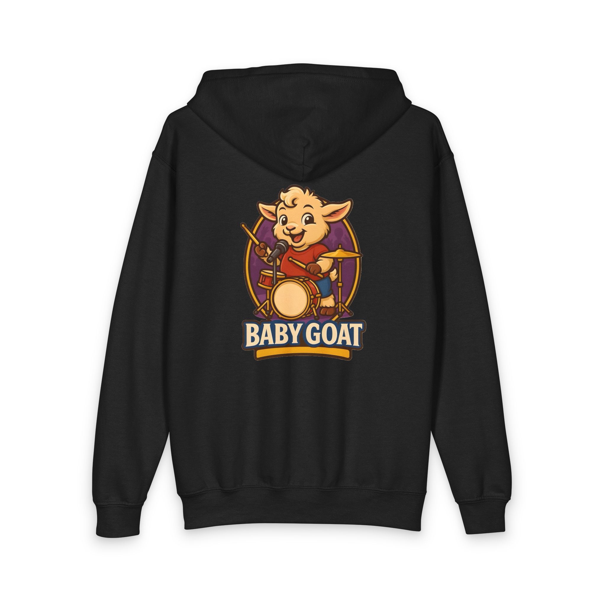 Baby Goat Drummer Youth Zip Hoodie — Cute Band Kid Graphic Hoodie - Image 2