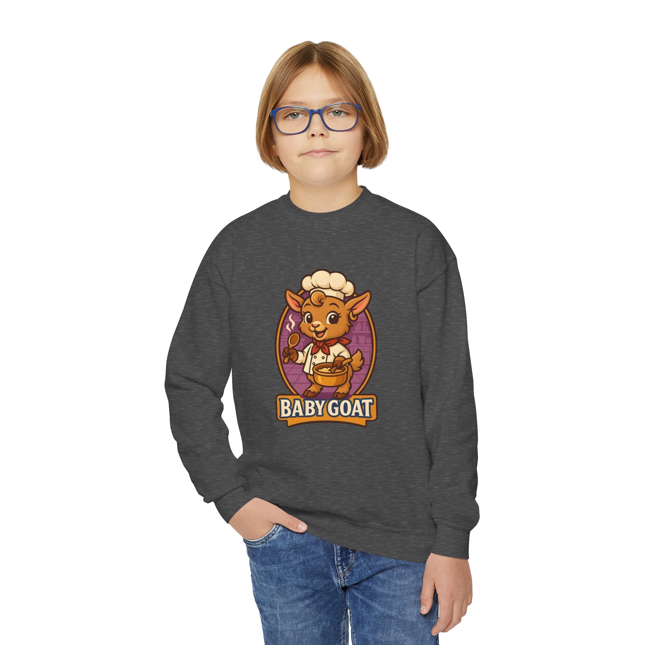 Youth Crewneck Sweatshirt — Cute 'Baby Goat' Cartoon Graphic for Kids - Image 11