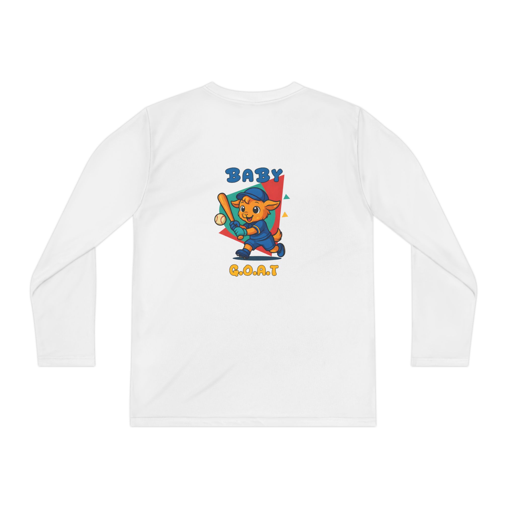 Barry the Slugger Baby G.O.A.T. Youth Long Sleeve Tee - Cute Baseball Cat Graphic - Image 2
