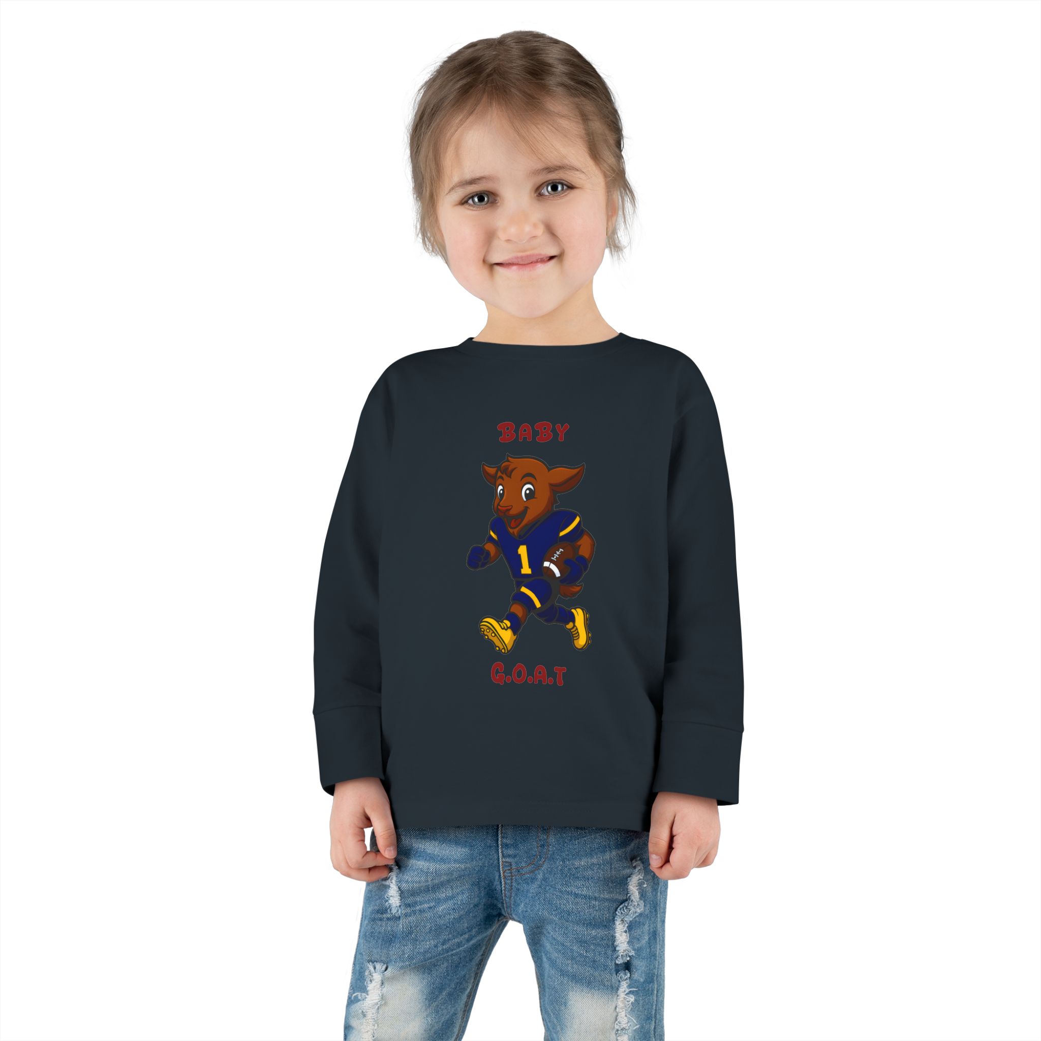 Davon The Touchdown Star In Action Toddler Long Sleeve Tee — "Baby G.O.A.T." Football Goat Graphic - Image 12