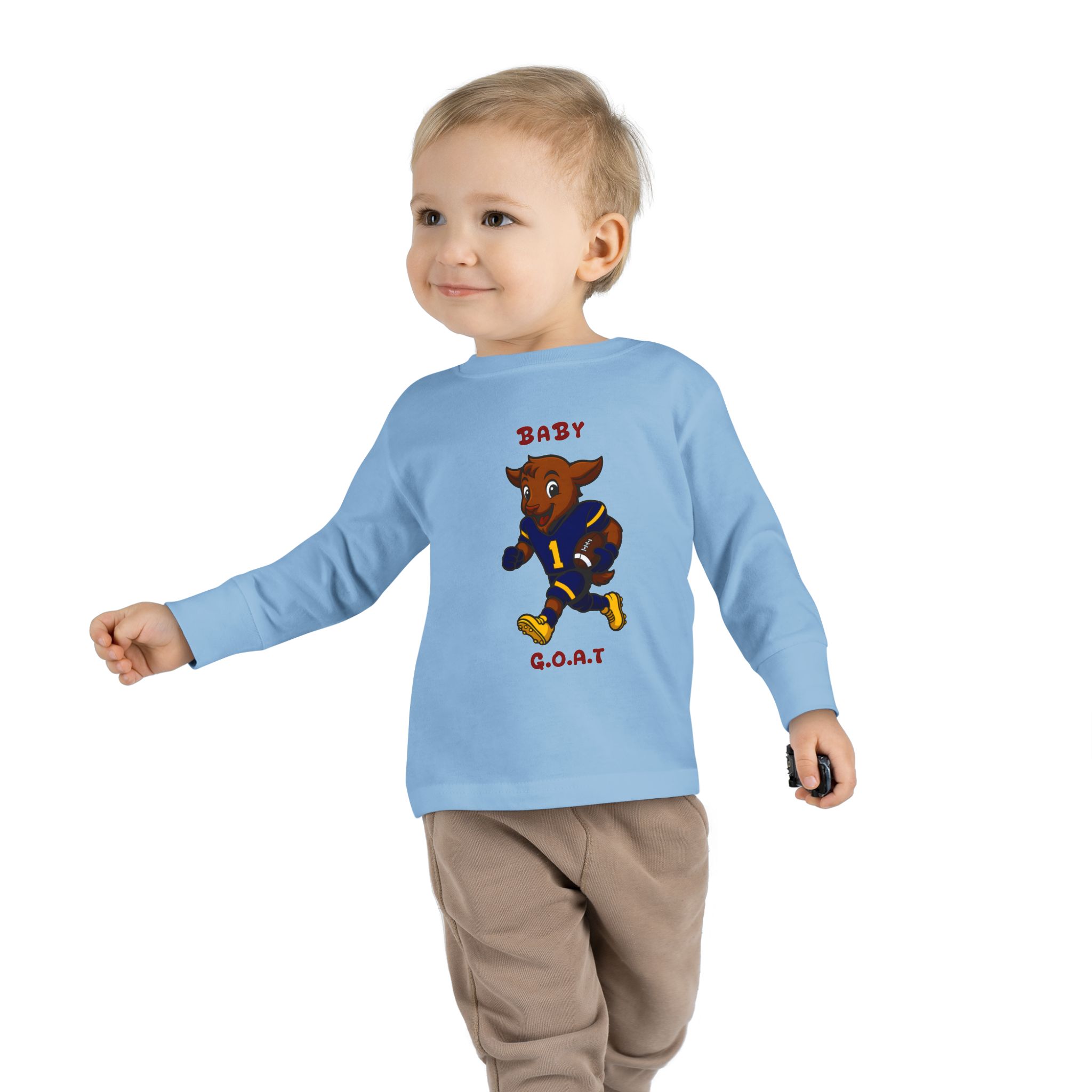 Davon The Touchdown Star In Action Toddler Long Sleeve Tee — "Baby G.O.A.T." Football Goat Graphic - Image 7