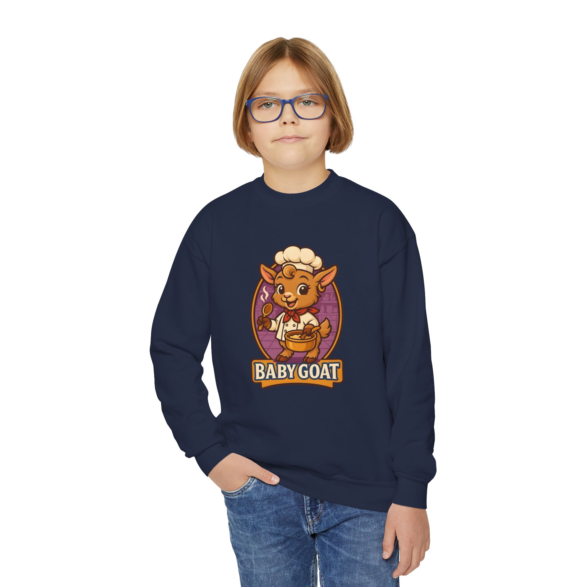 Youth Crewneck Sweatshirt — Cute 'Baby Goat' Cartoon Graphic for Kids - Image 19
