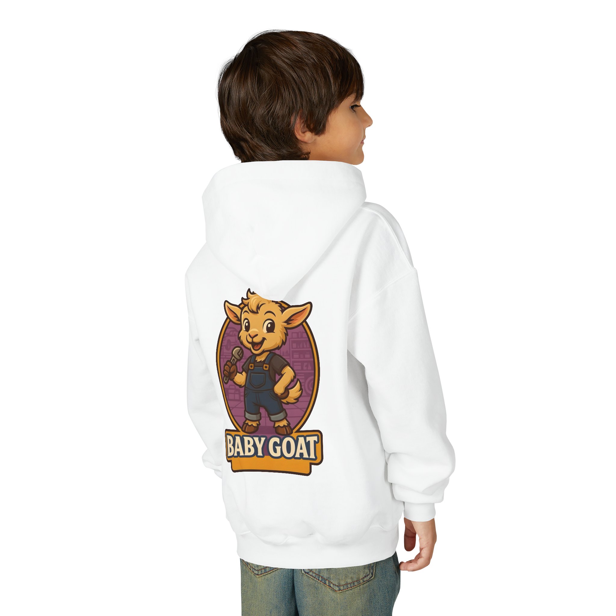 Ollie the Fix-It Goat Youth Hoodie — "Baby Goat" Cartoon Goat Kids Pullover - Image 4