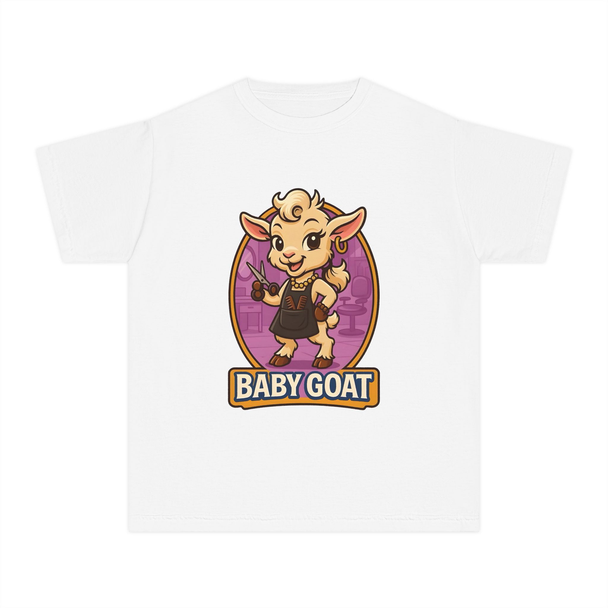Joy the Stylist Baby Goat Youth Tee – Cute Cartoon Kid’s T-Shirt
