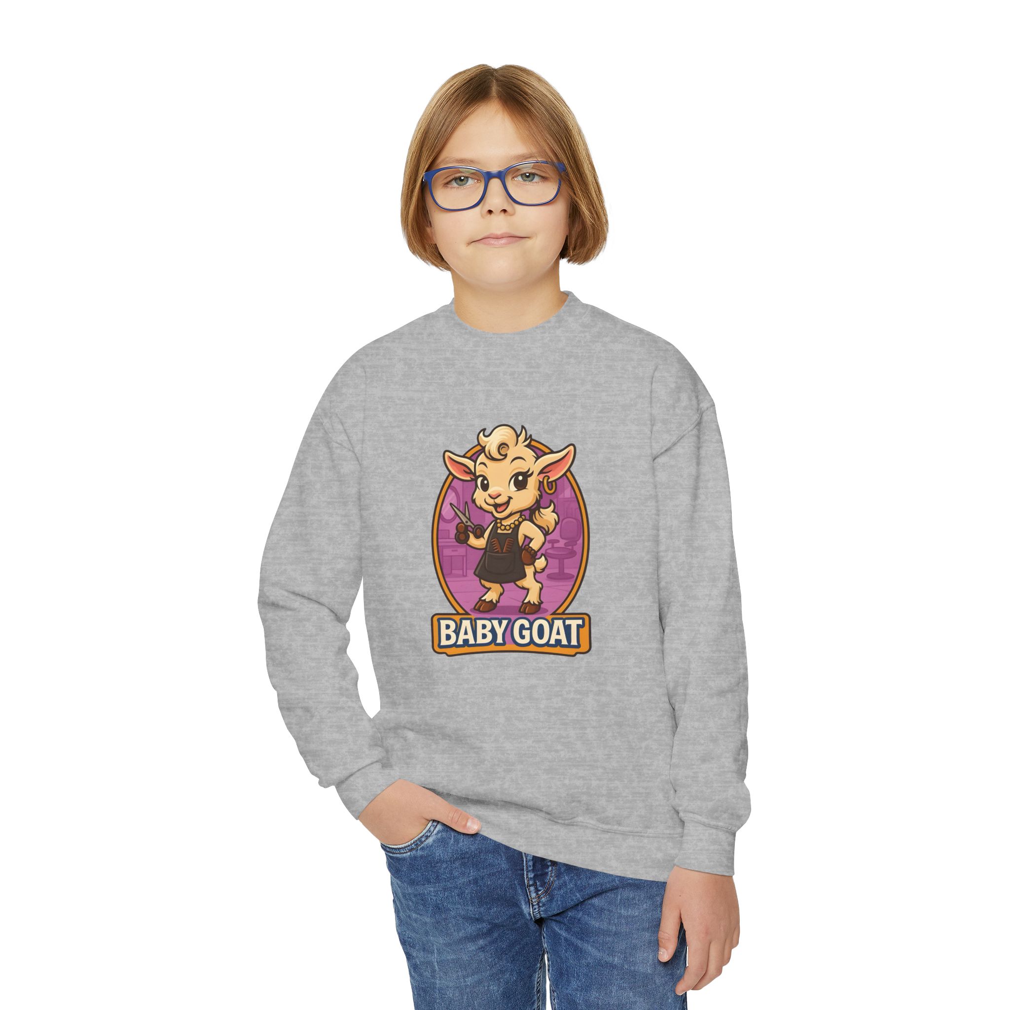 Joy the Stylist Youth Sweatshirt - 'Baby Goat' Cute Cartoon Graphic Crewneck - Image 11