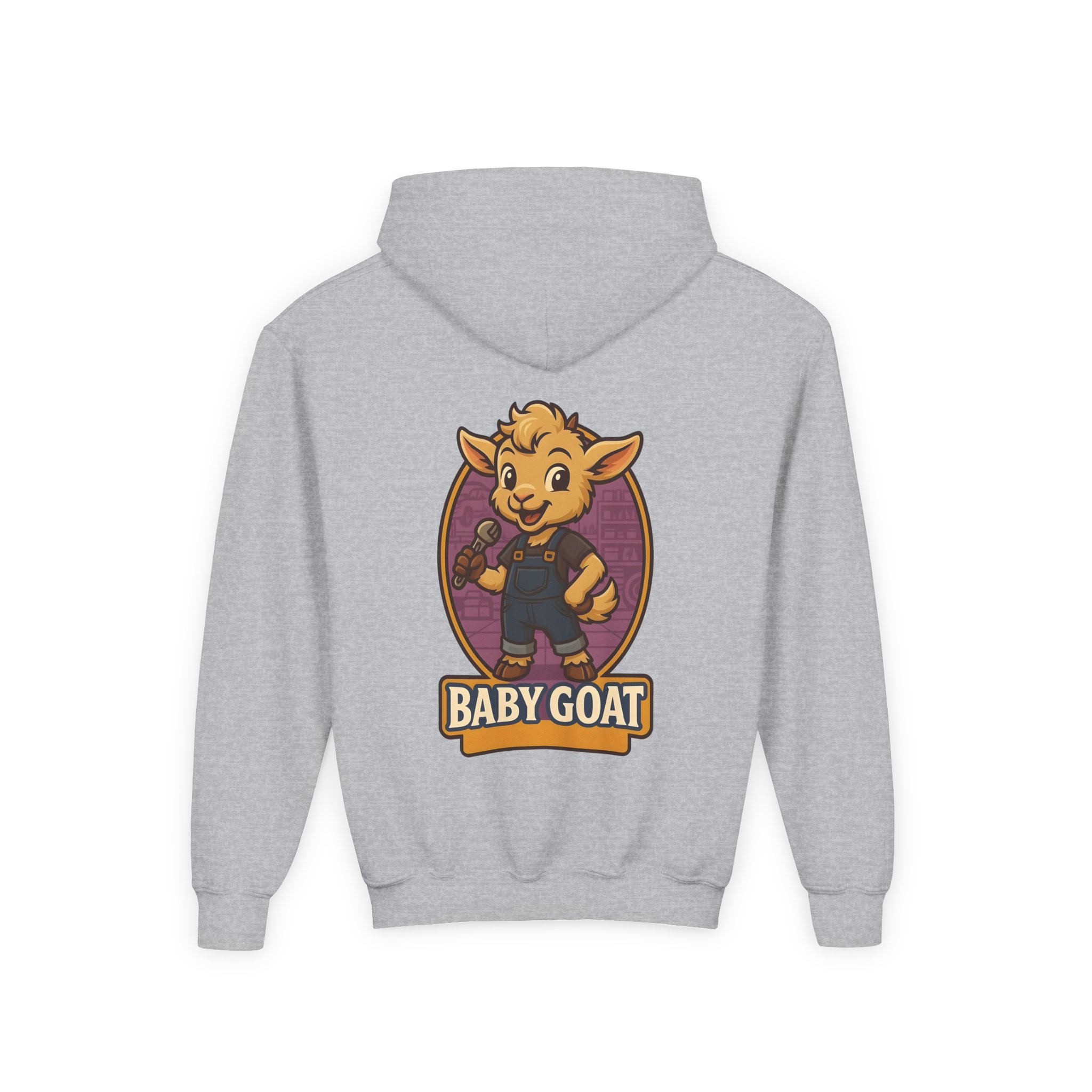 Ollie the Fix-It Goat Youth Hoodie — "Baby Goat" Cartoon Goat Kids Pullover - Image 10